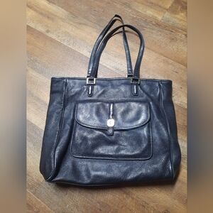 Tory Burch Black Pebbled Leather Shoppers Tote Bag